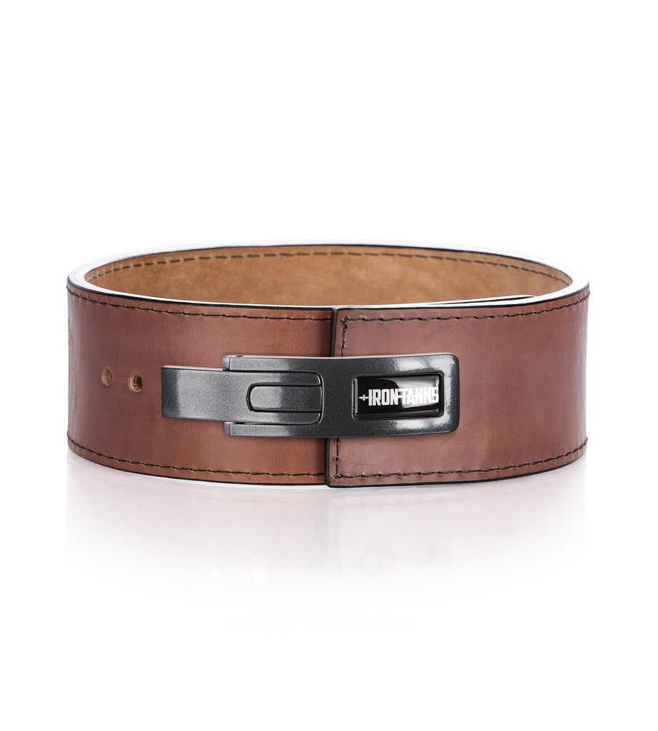 USA 13mm IPF Tan Lever Belt with metallic grey lever buckle