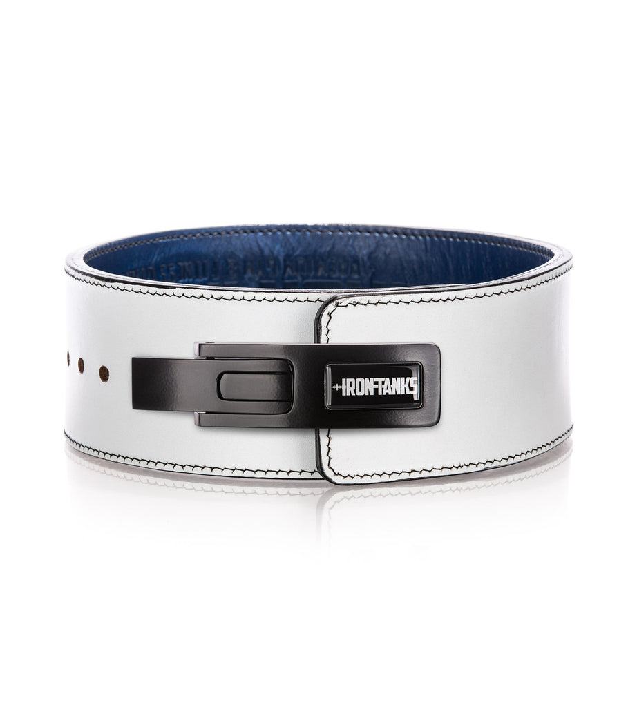 White 10mm Lever Belt with Matte Black buckle