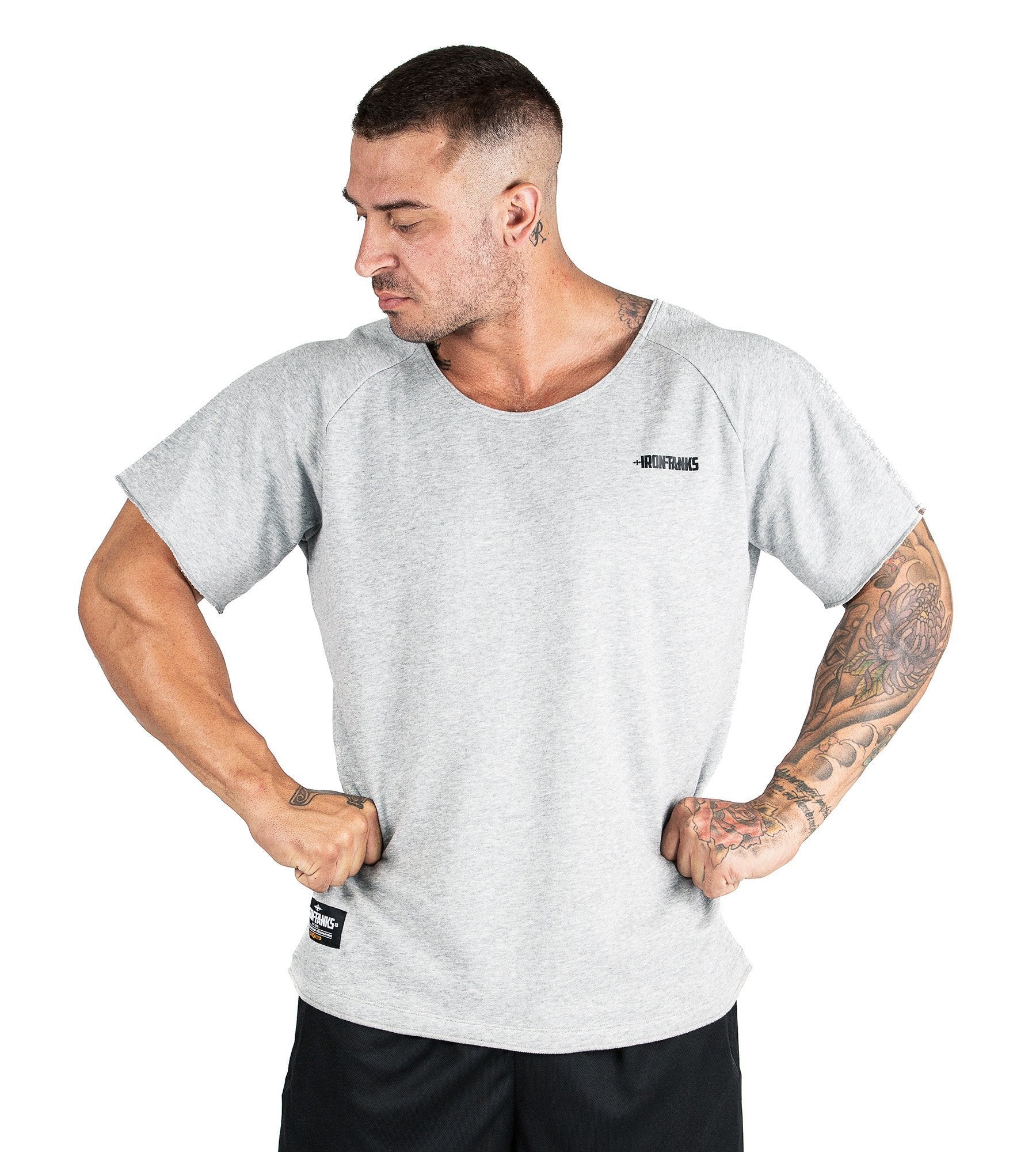 Men's BFG Heavy Rag Top Grey Gym Bodybuilding Workout | Iron Tanks