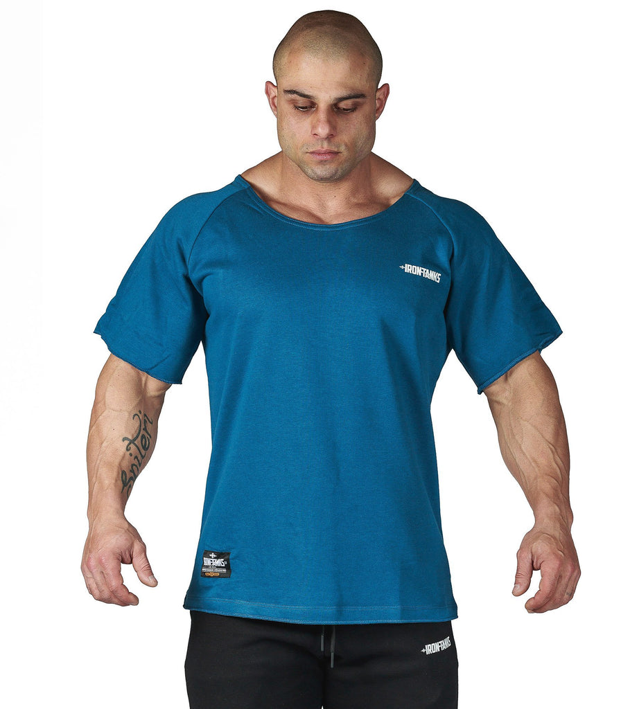 Men's BFG Heavy Rag Top Blue Gym Bodybuilding T-Shirt | Iron Tanks