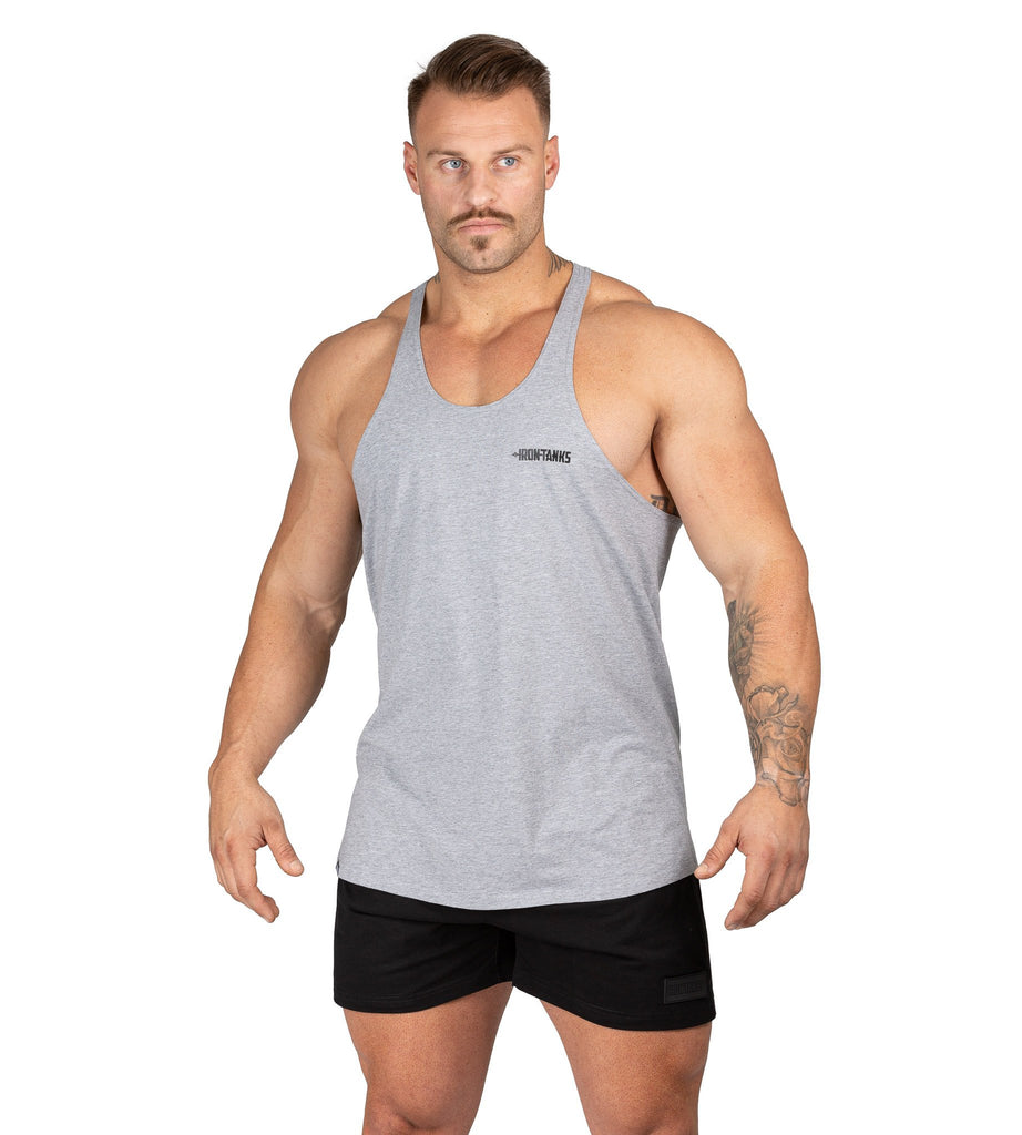 Men's Alpha T Back Bodybuilding Gym Singlet Marle Grey | Iron Tanks