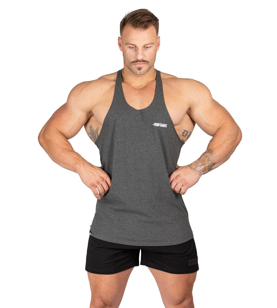 Men's Alpha T-Back Gym Bodybuilding Singlet Charcoal | Iron Tanks