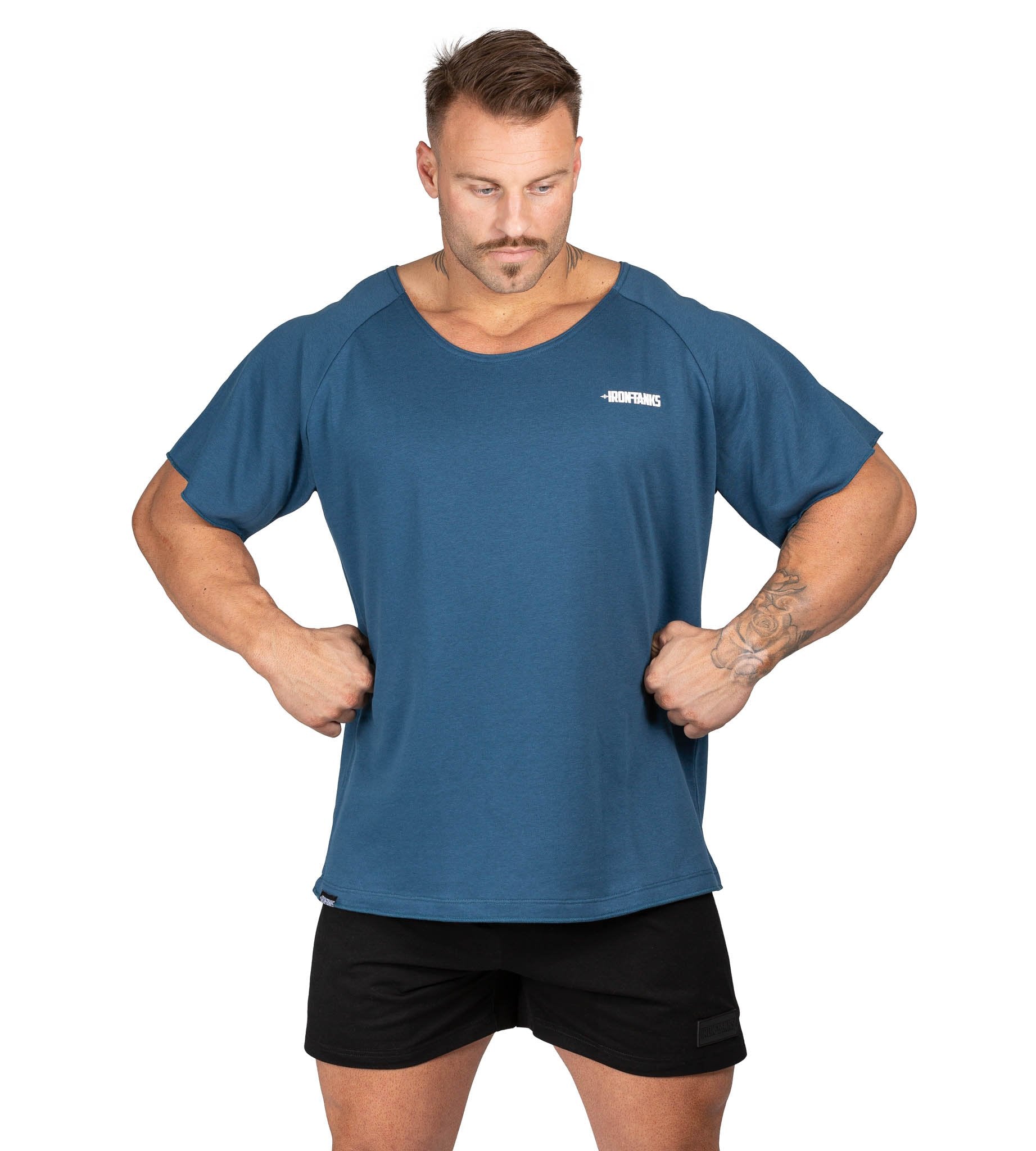 Men's BFG Heavy Rag Top Blue Gym Bodybuilding T-Shirt | Iron Tanks