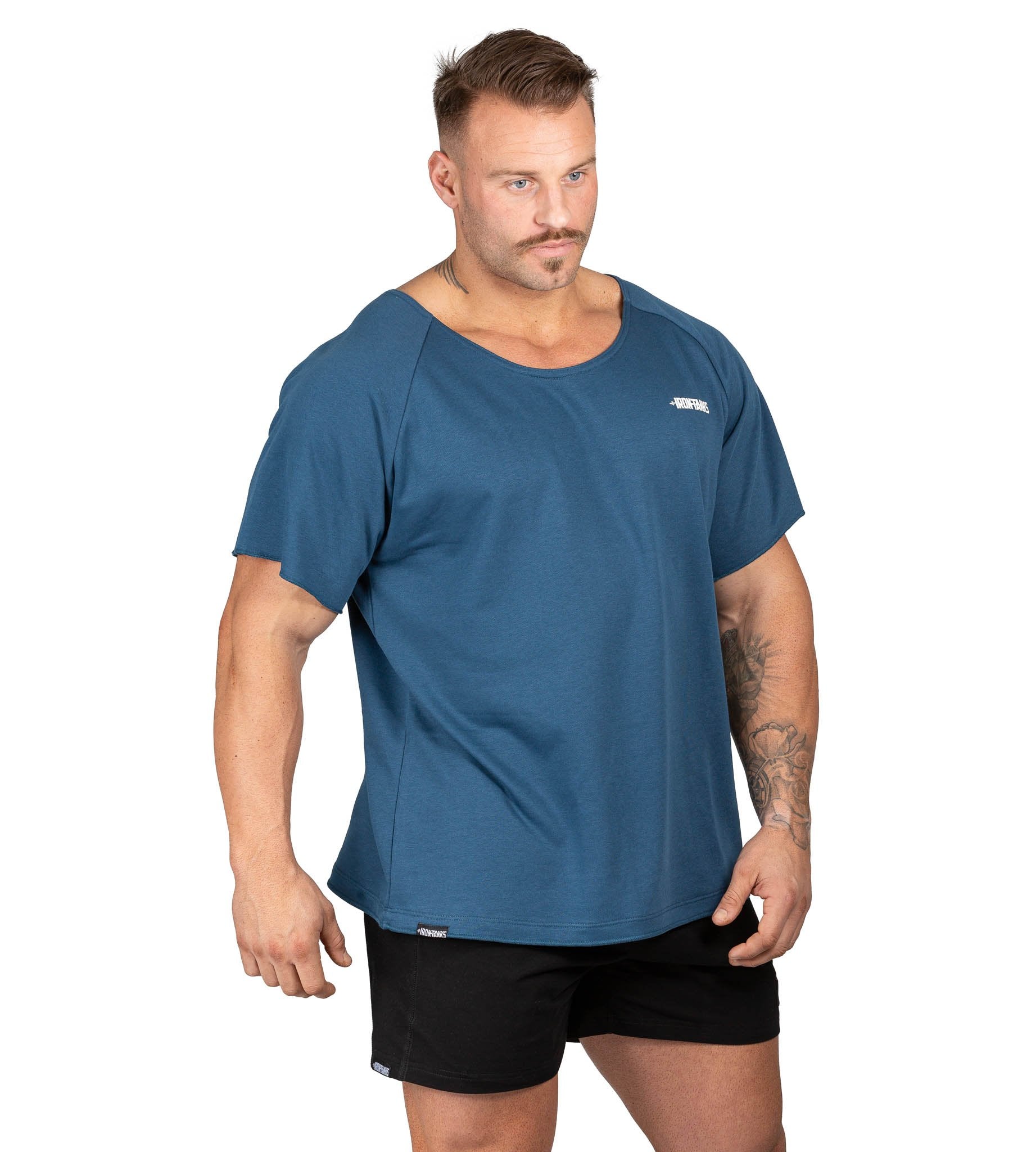 Men's BFG Heavy Rag Top Blue Gym Bodybuilding T-Shirt | Iron Tanks