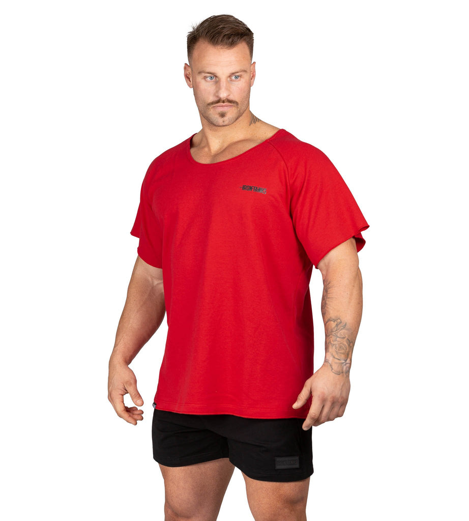 Men's BFG Heavy Rag Top Red Gym Bodybuilding Shirt | Iron Tanks