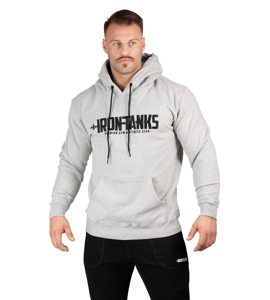 Men's Fleece Pullover Hoodie Grey Gym Bodybuilding Jumper | Iron Tanks