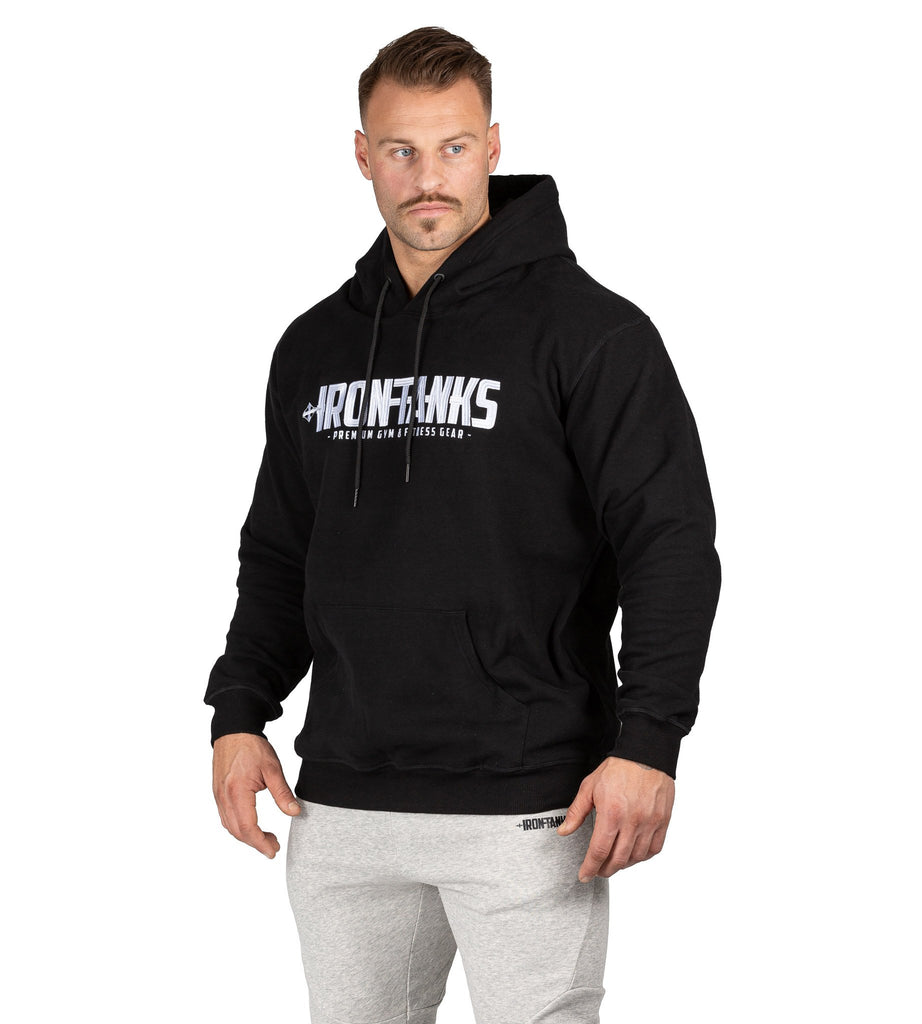 Mens Fleece Hooded Jumper Black Gym Bodybuilding Sweatshirt Iron Tanks