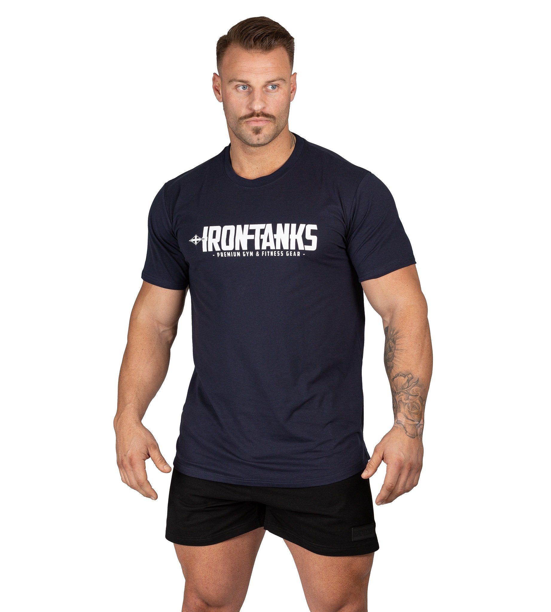 Men's Gym Tee Bodybuilding Workout Shirt Training Navy Blue Iron Tanks