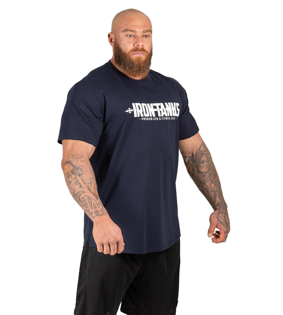 Men's Gym Tee Bodybuilding Workout Shirt Training Navy Blue Iron Tanks