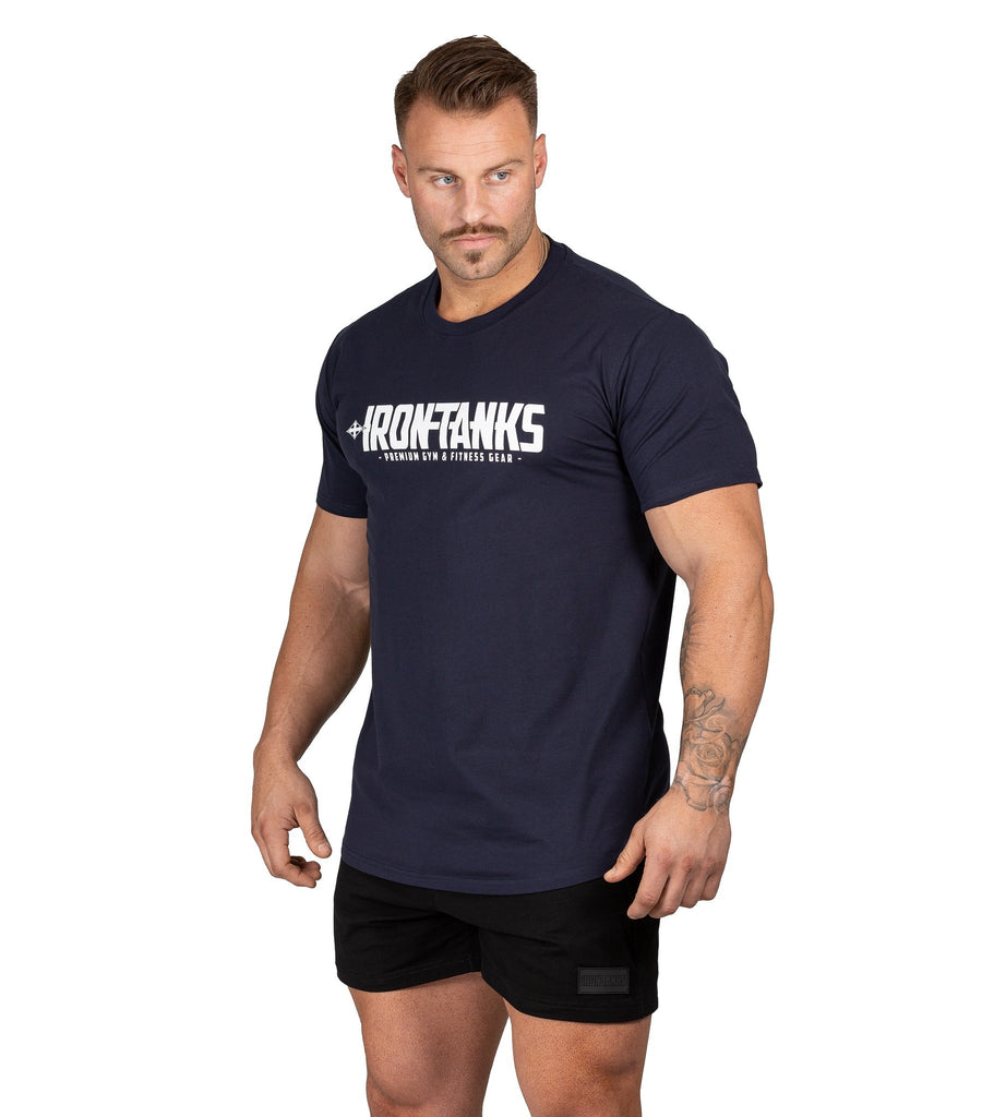 Men's Gym Tee Bodybuilding Workout Shirt Training Navy Blue Iron Tanks