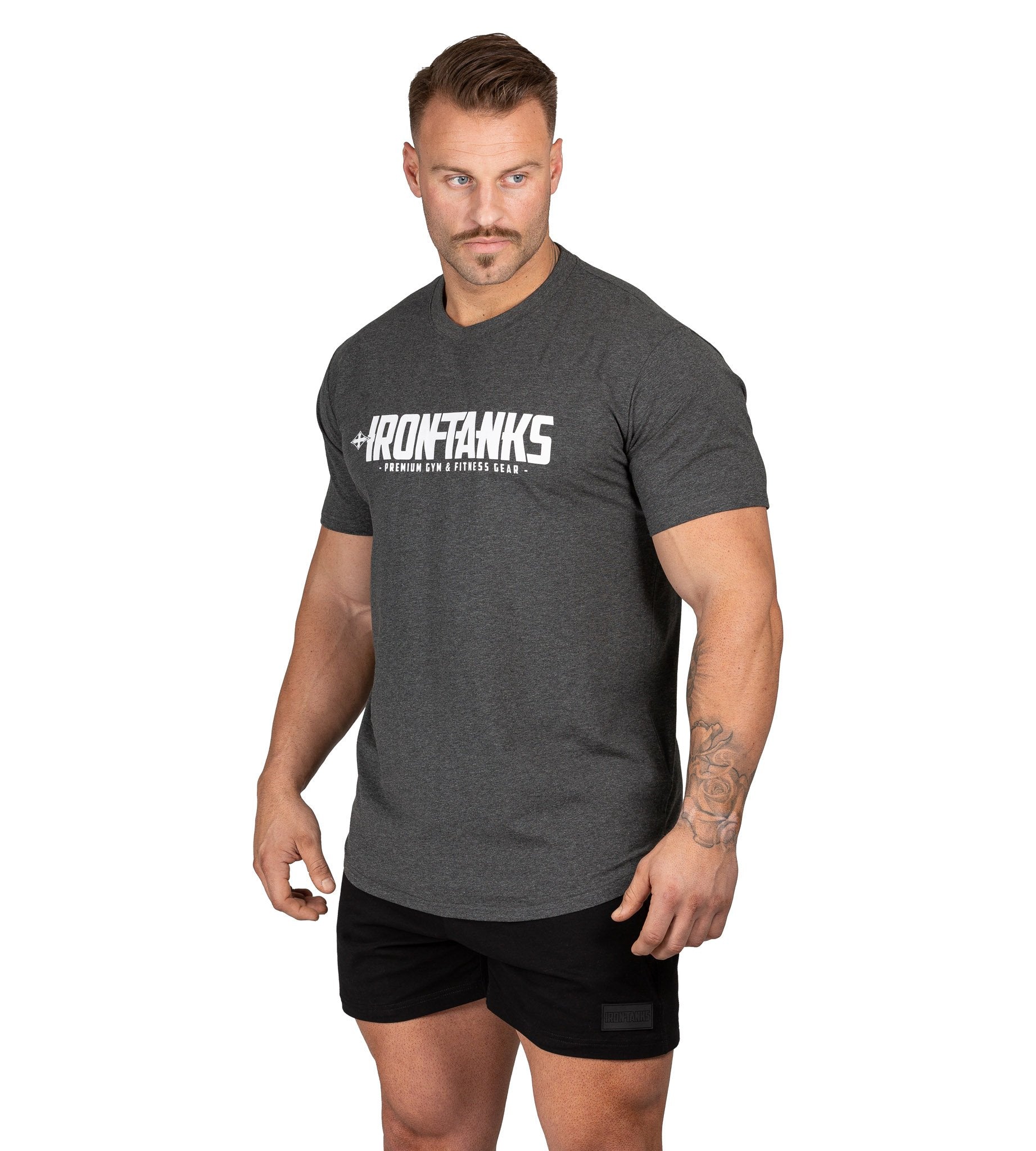 Men's Gym Tee Charcoal Bodybuilding Workout Shirt Training Iron Tanks