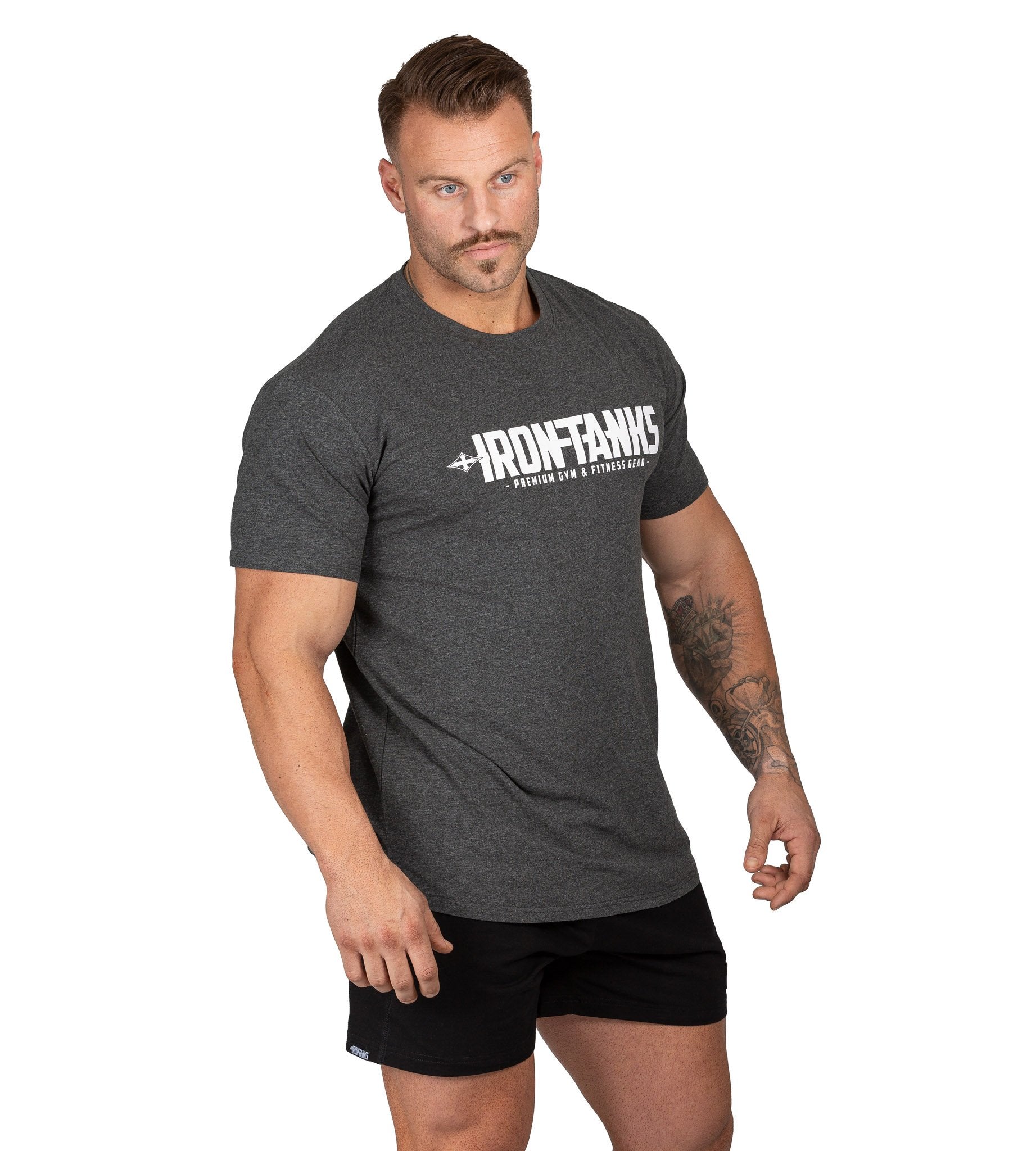 Men's Gym Tee Charcoal Bodybuilding Workout Shirt Training Iron Tanks