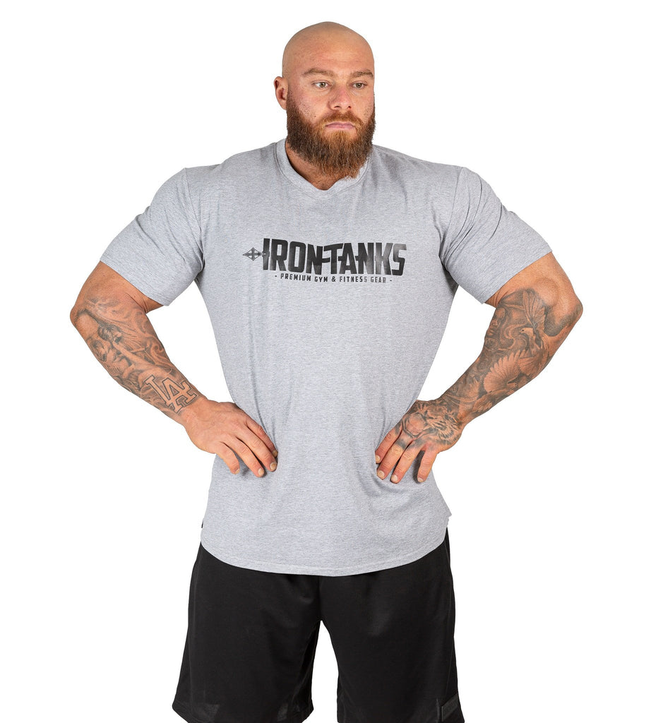 Men's Gym Tee Grey Bodybuilding Workout Shirt Training | Iron Tanks