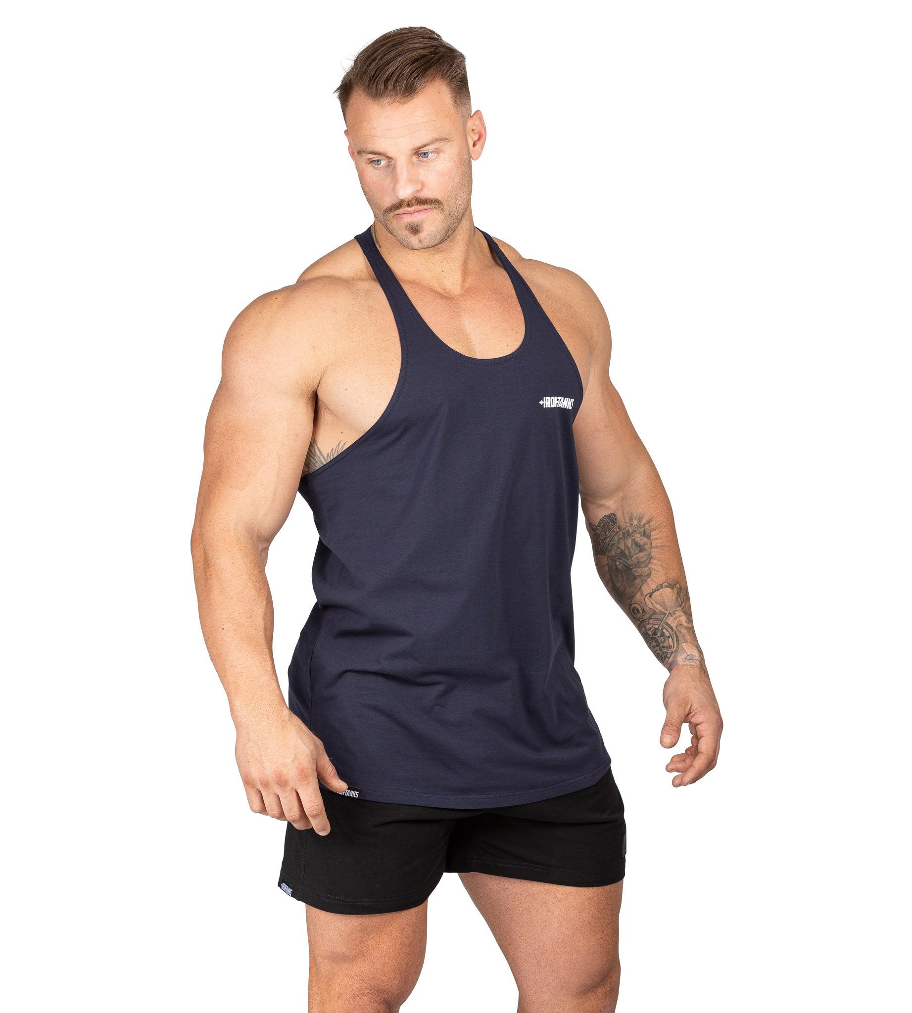 Mens Alpha T Back Navy | Gym Bodybuilding Workout Singlet | Iron Tanks