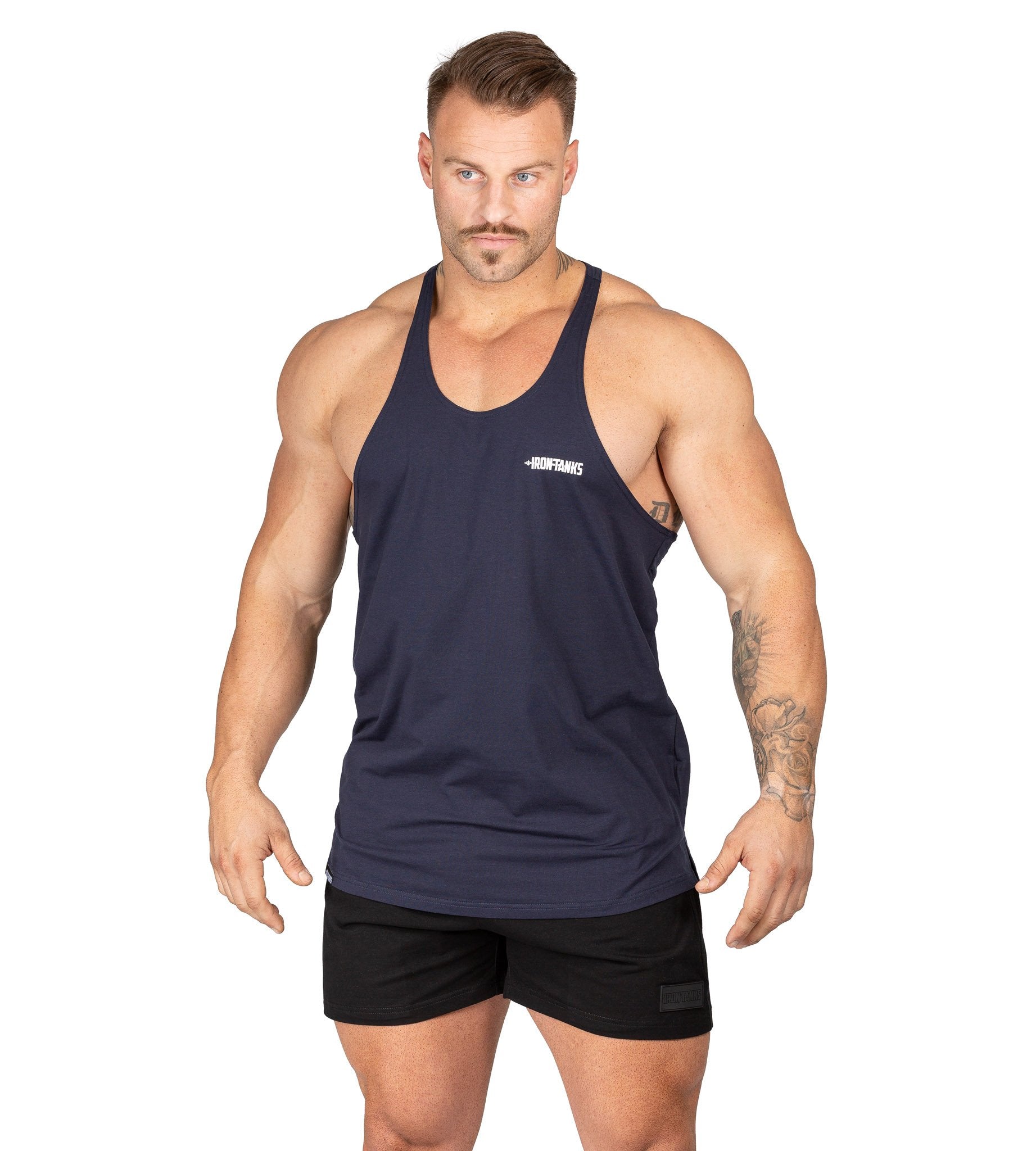 Mens Alpha T Back Navy | Gym Bodybuilding Workout Singlet | Iron Tanks