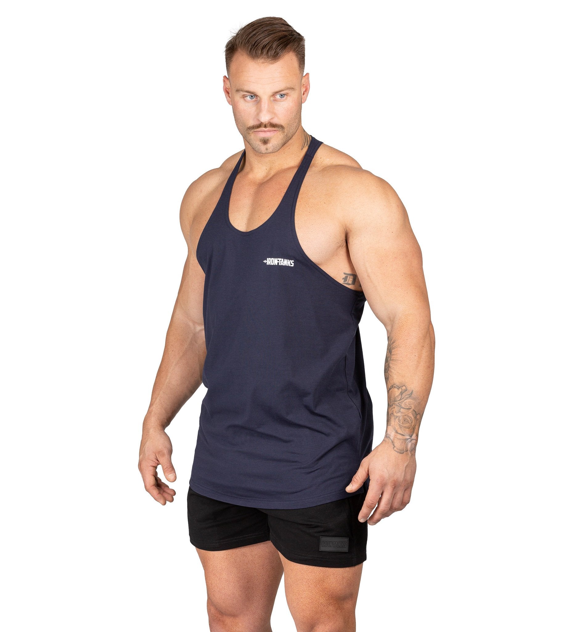 Mens Alpha T Back Navy | Gym Bodybuilding Workout Singlet | Iron Tanks