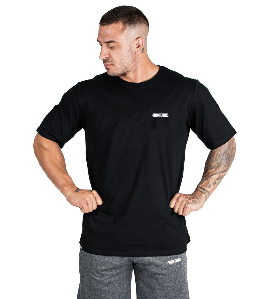 Mens Gym Tee Bodybuilding Workout T-Shirt Oversized Black | Iron Tanks