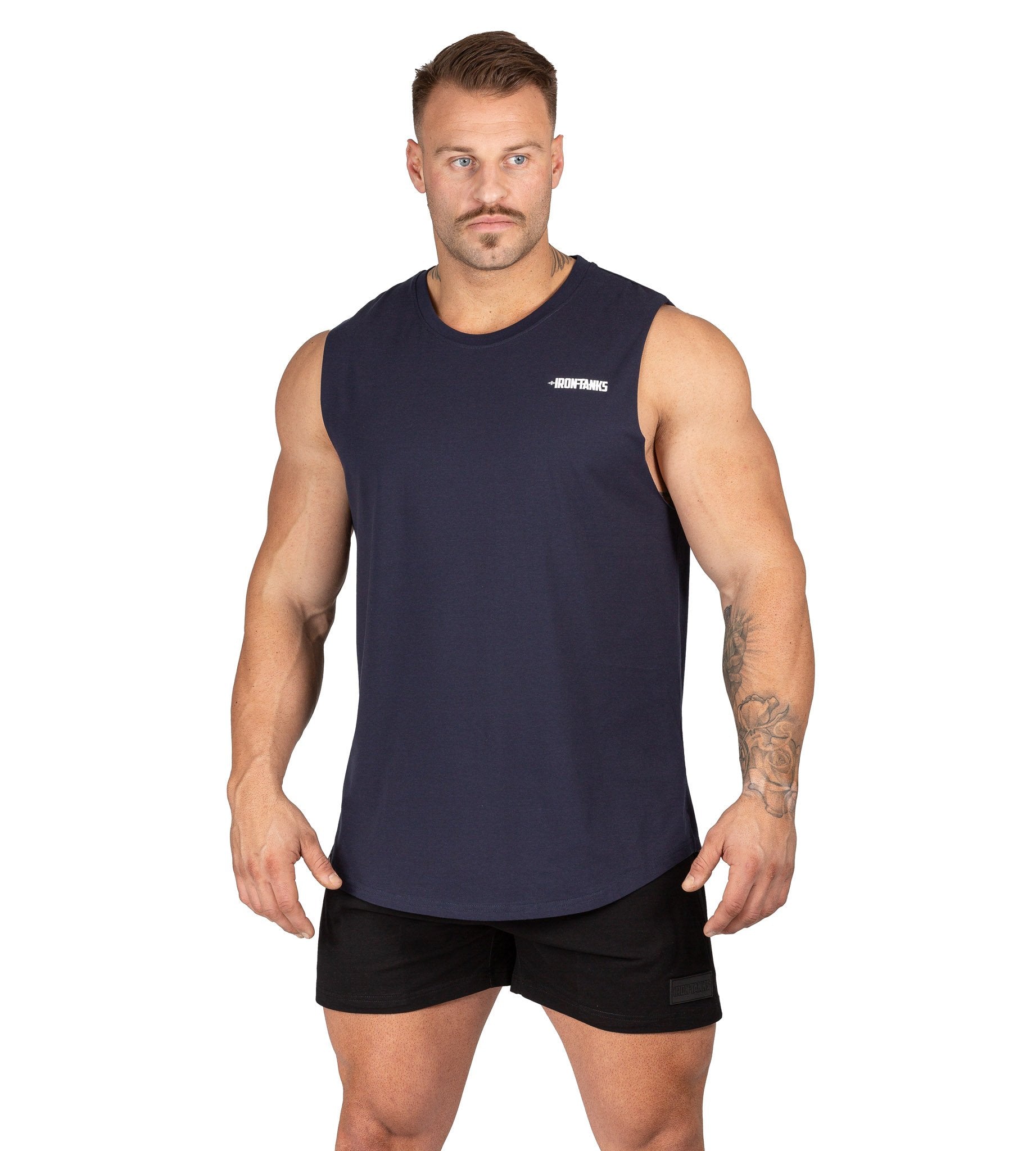 Mens Muscle Gym Singlet Tank Bodybuilding Workout Navy Blue Iron Tanks