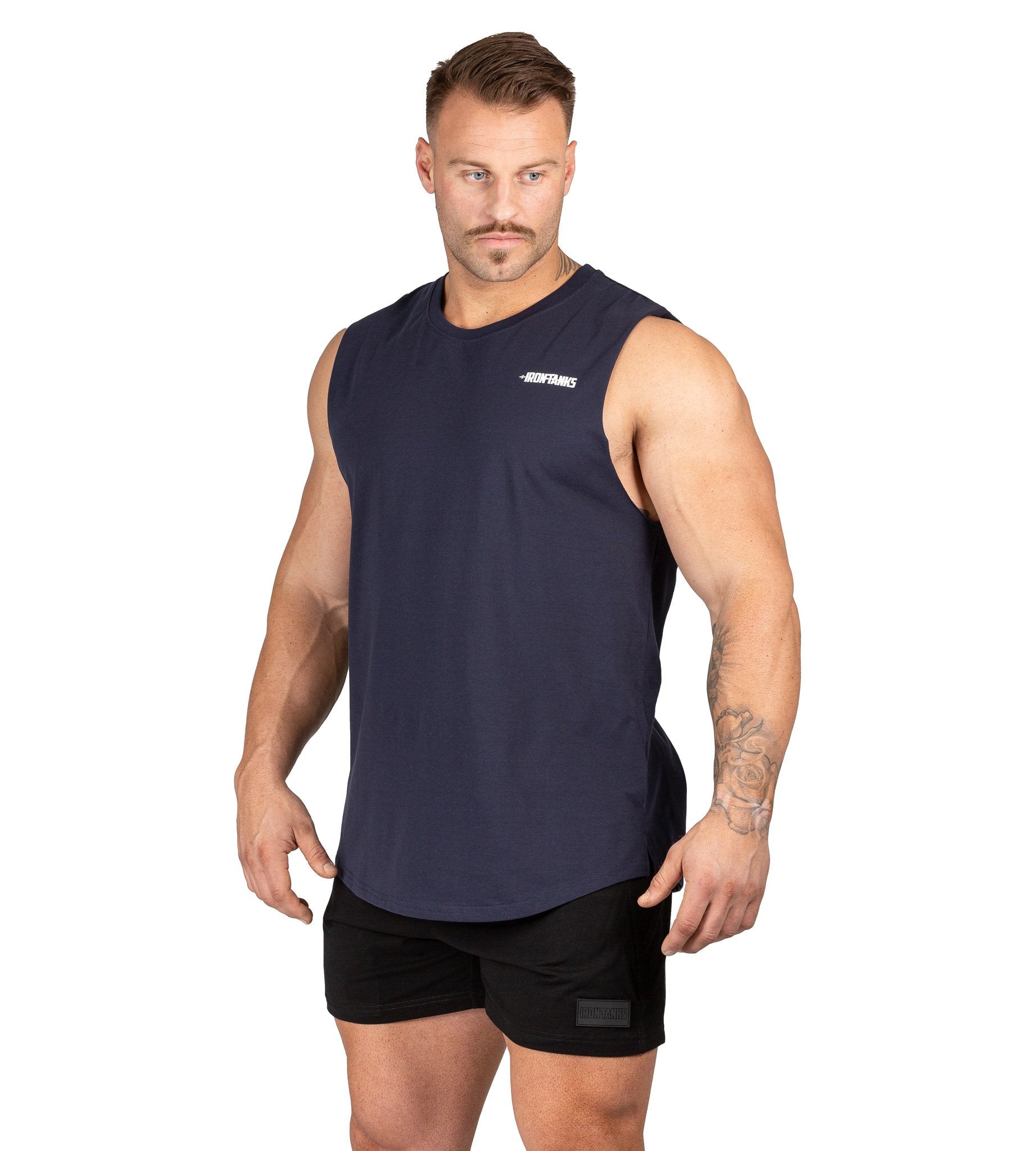 Mens Muscle Gym Singlet Tank Bodybuilding Workout Navy Blue Iron Tanks