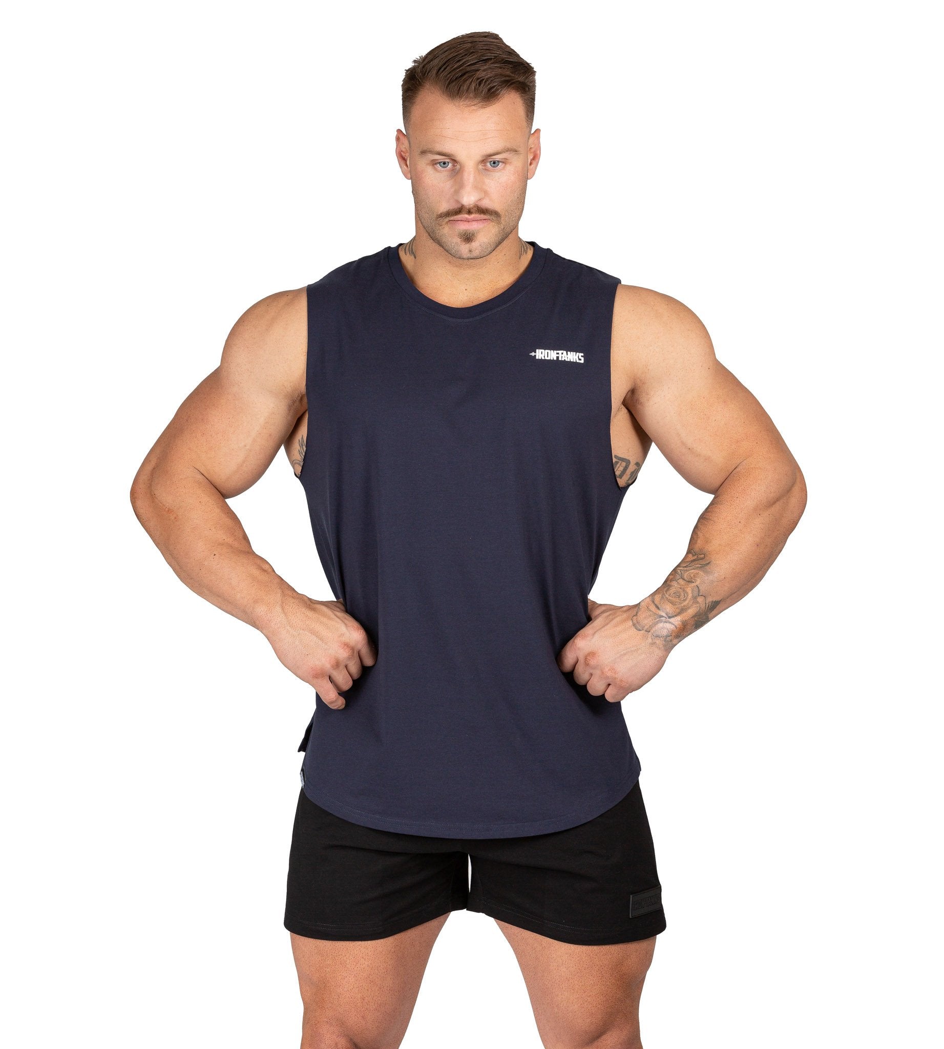 Mens Muscle Gym Singlet Tank Bodybuilding Workout Navy Blue Iron Tanks