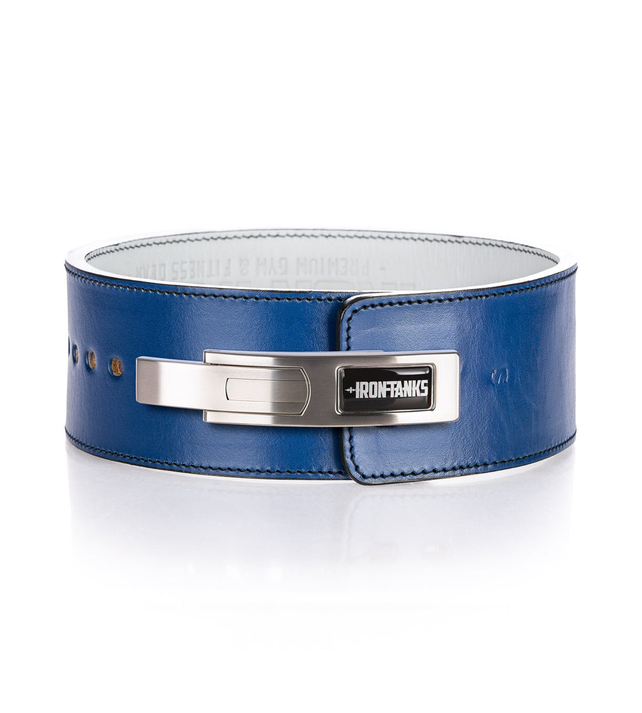 Blue 13mm Lever Belt with Stainless Steel Lever Buckle. IPF approved. Quake series. Iron Tanks. Weightlifting, Bodybuilding.