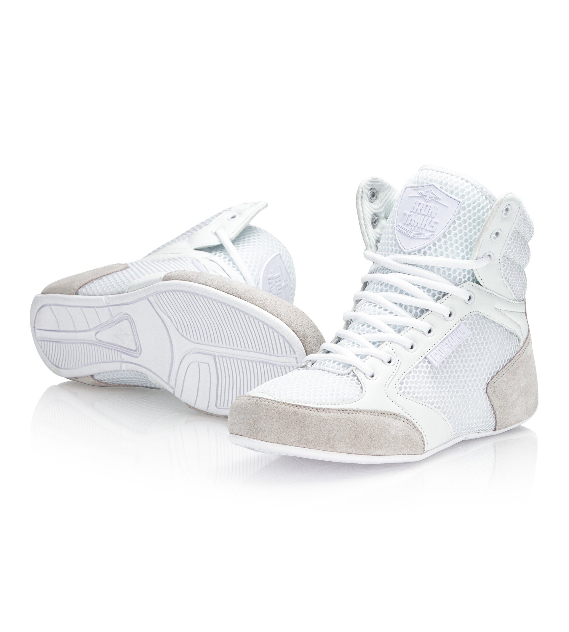 Titan III Gym Shoes White | Deadlift Bodybuilding Flat Iron Tanks